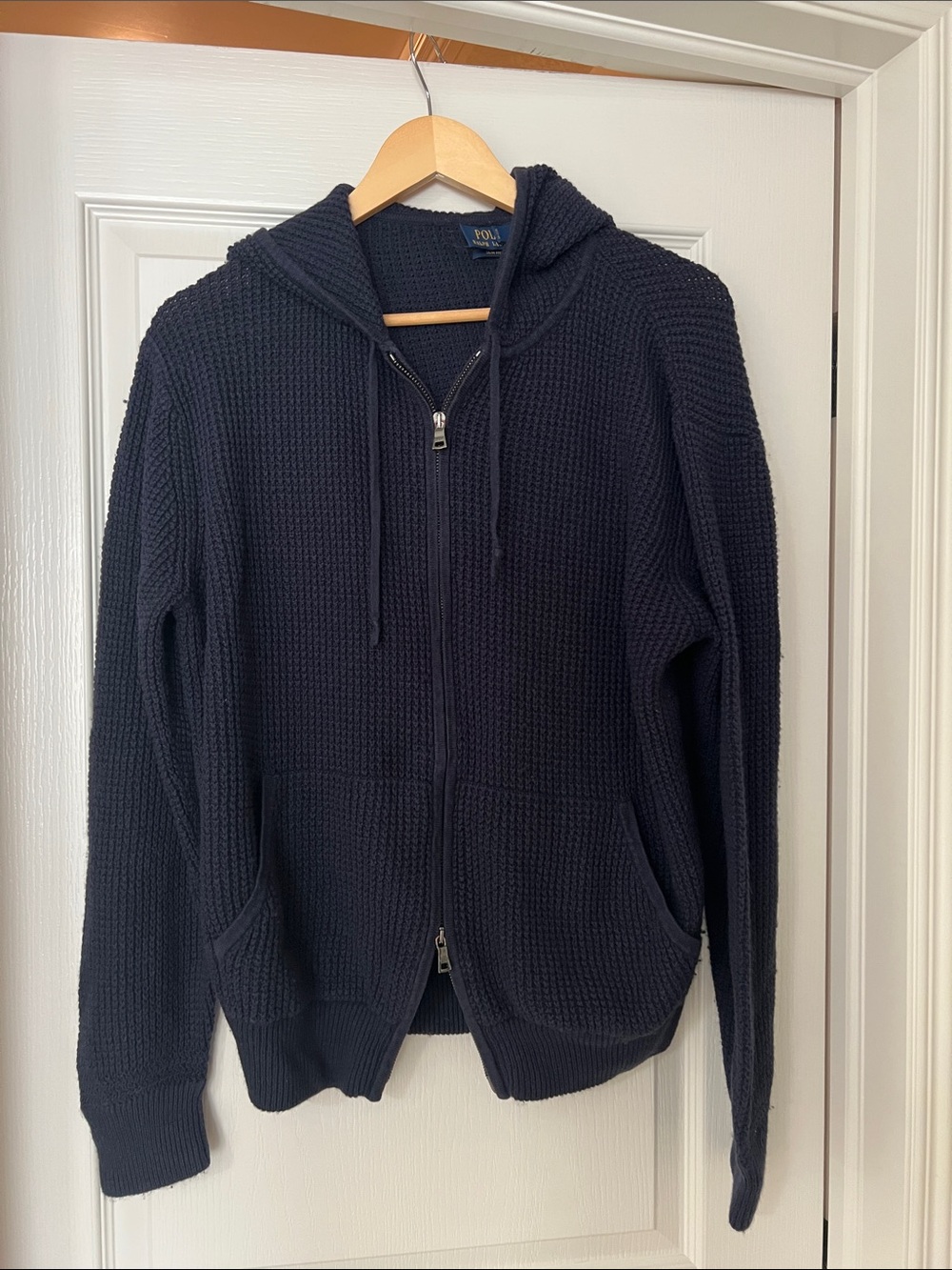 Polo by Ralph Lauren Navy Textured Zip-Up Hooded Sweater